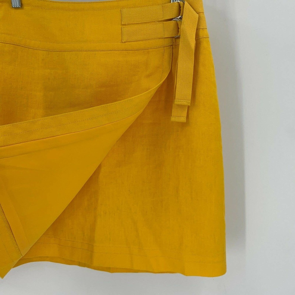 Ann Taylor Skirt Size 4 Faux Wrap Yellow Linen - Picture 3 of 11